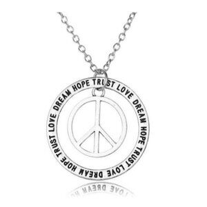 Peace Sign Trust Love Dream Hope Statement Silver Necklace